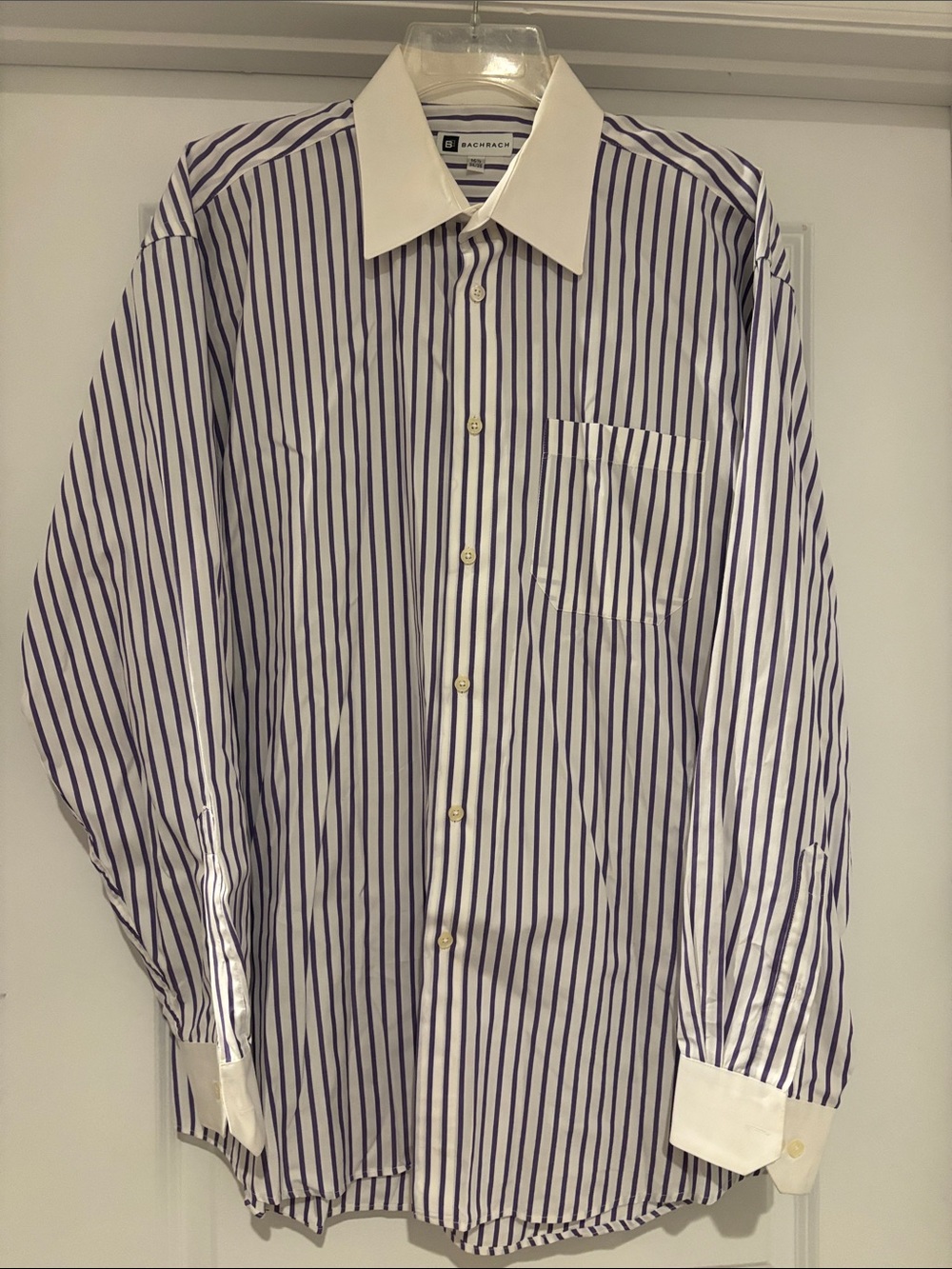 Bachrach White Dress Shirt with Purple Vertical Stripes